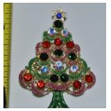 Vtg Goldtone Enamel RS Christmas Tree Brooch