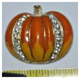 Enamel & Rhinestone Fall Harvest Pumpkin Brooch