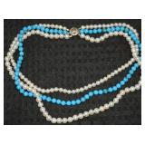 Danbury Mint 925 Sterling 3 Row Pearl & Turquoise