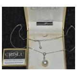 Crislu 925 Sterling Platinum CZ & Pearl Pendant