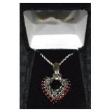Danbury Mint 925 Sterling Garnet Heart Pendant
