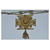 Vtg Goldtone Filigree Maltese Cross Large Pendant