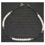Honora 925 Sterling Pearl & Black Necklace 19"