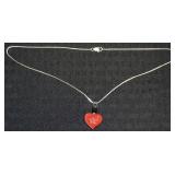 925 Sterling w/ Cinnabar Heart & Onyx Bead 18"