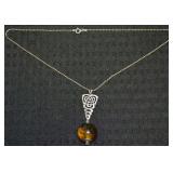 925 Sterling Celtic Knot w/ Cognac Amber Pendant