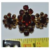 Antique Red Rhinestone Goldtone Brooch