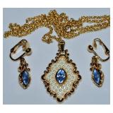 Vtg Avon Blue Marquis Rhinestone Faux Seed Pearl