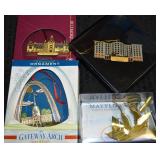 (4) Souvenir Ornaments: Gateway Arch, Mayflower,