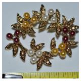 Goldtone Multicolor Faux Pearl Wreath Brooch