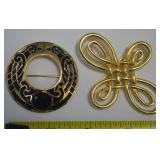 (2) Vtg Goldtone Brooch Lot w/ Celtic Enamel Birds