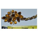 Vtg Earthtone Rhinestone Floral Design Brooch