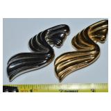 2) Vtg Gold & Silver Tone Abstract Wave Brooches