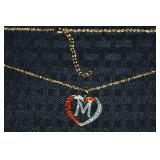 Danbury Mint GP "M" Initial Heart Pendant Necklace