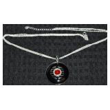 EA 925 Sterling 3 Row Chain w/ Onyx & Coral Disc