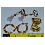 (3) Goldtone Clip Earrings w/ Enamel & Flowers