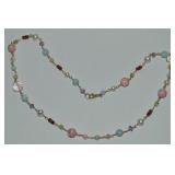 14k 585 Gold Pearl & Multi Gemstone Necklace