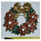 JCM China Goldtone RS Enamel Poinsettia Wreath
