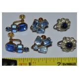 (3) Vintage Earring Prs w/ Blue Rhinestone +
