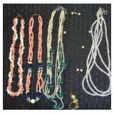 (5) Beaded Necklaces Lot w/ Coral/Amethyst +