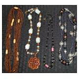 (4) Vtg-Contempo Beaded Necklaces Lot w/Wood +