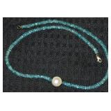 14k Gold Clasp Blue Apatite & Pearl Necklace 18"