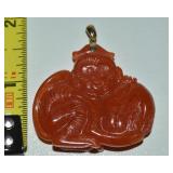 Designer 14k Gold Bale Carved Red Jade Monkeys