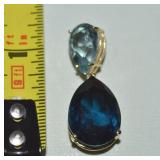14k Gold London Blue Topaz & Aquamarine Pendant