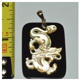 NF 14k Gold Bale Onyx & Mother of Pearl Carved