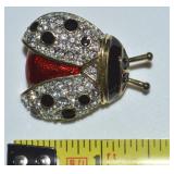 Vtg Goldtone Enamel & Rhinestone Ladybug Brooch