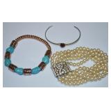 (3) Bracelets w/ Vtg Rhinestone Multistrand Faux