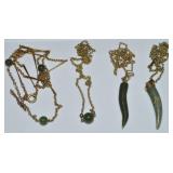 (4) Vtg Jade Bead / Horn-Tusk Pendant Necklaces
