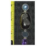 925 Sterling Black Titanium Agate Druzy, Meteorite