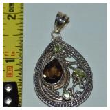 SI 925 Sterling Peridot & Smoky Quartz Pendant