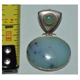 925 Sterling Dendritic Opal & Jade Pendant