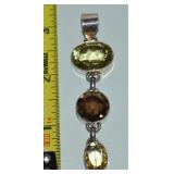 925 Sterling Citrine, Lemon & Smoky Quartz Pendant