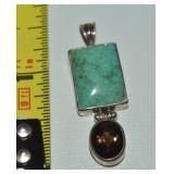 925 Sterling Turquoise & Smoky Quartz Pendant