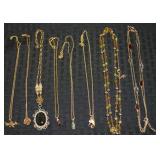 (8) Vtg/Contempo Goldtone Necklace Lot w/Goldstone