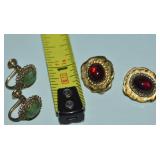 (2) 925 Sterling Vermeil Earrings Clip Garnet +
