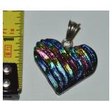 925 Sterling Dichroic Art Glass Heart Pendant
