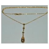 DM 14k Gold Teardrop Dangle Pendant Necklace
