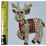 Rhinestone Christmas Reindeer Brooch