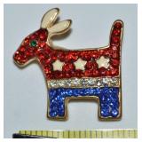Vtg Rhinestone & Enamel Donkey Dem Brooch