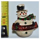 Enamel "Let It Snow" Snowman Brooch