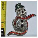 Silvertone Rhinestone Snowman Brooch