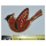 JCM China Goldtone Rhinestone Cardinal Brooch