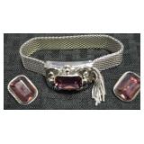 Vtg Whiting & Davis Silvertone Faux Amethyst Set w
