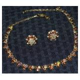 Vtg Crown Trifari AB & Rootbeer Rhinestone Set w/