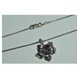 925 Sterling Orchid Flower Pendant Necklace 16"