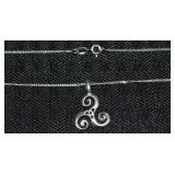 TRIL 925 Sterling Celtic Triskele Pendant Necklace
