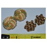 (2) Vtg Clip Earring Prs: Champagne Rhinestone +